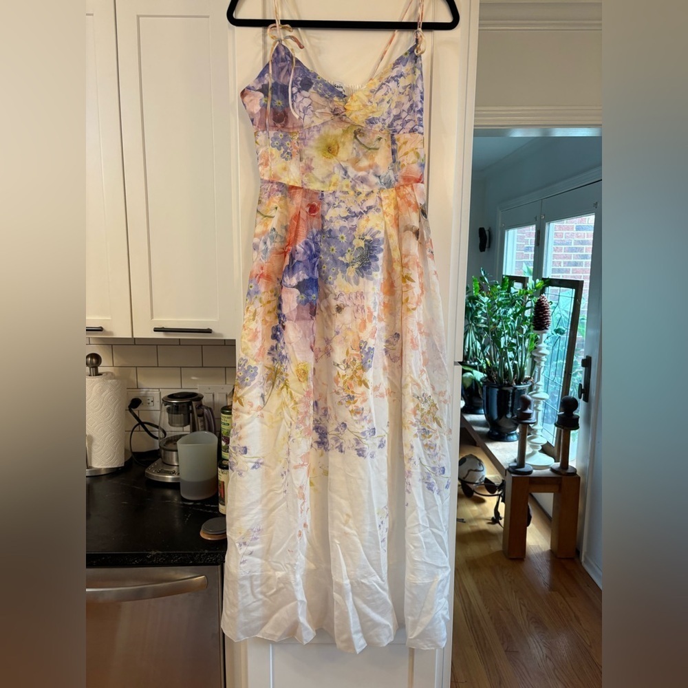 new En Saison Taylorrann watercolor midi dress in ivory violet orange combo - Picture 4 of 7